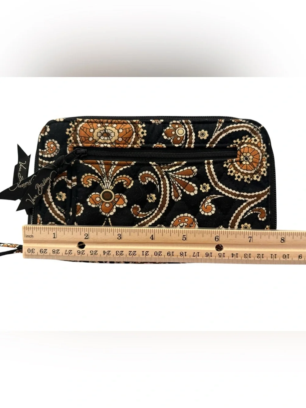 Vera Bradley Retired Cafe Caffe Latte Pattern Zip Wallet Hidden Wristlet Strap - Picture 7 of 8